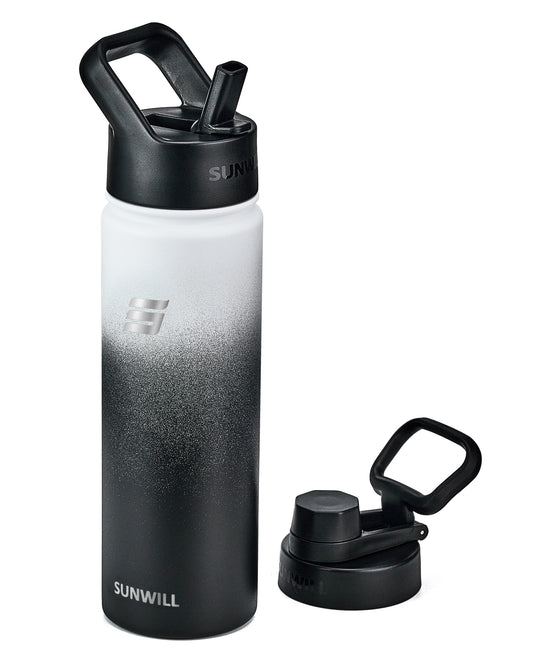 22oz Insulated Water Bottle with Straw - Powder Coated Gradiant Black White