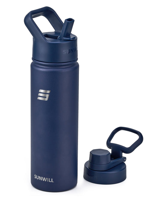 22oz Insulated Water Bottle with Straw - Powder Coated Navy Blue