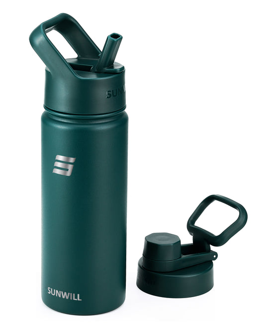 18oz Insulated Water Bottle with Straw - Powder Coated Forest Green