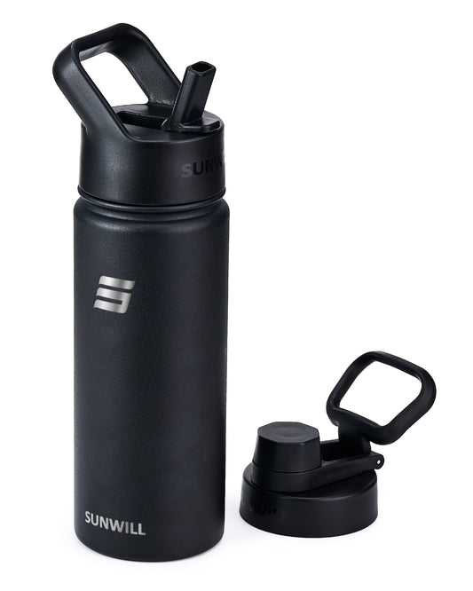 18oz Insulated Water Bottle with Straw - Powder Coated Black