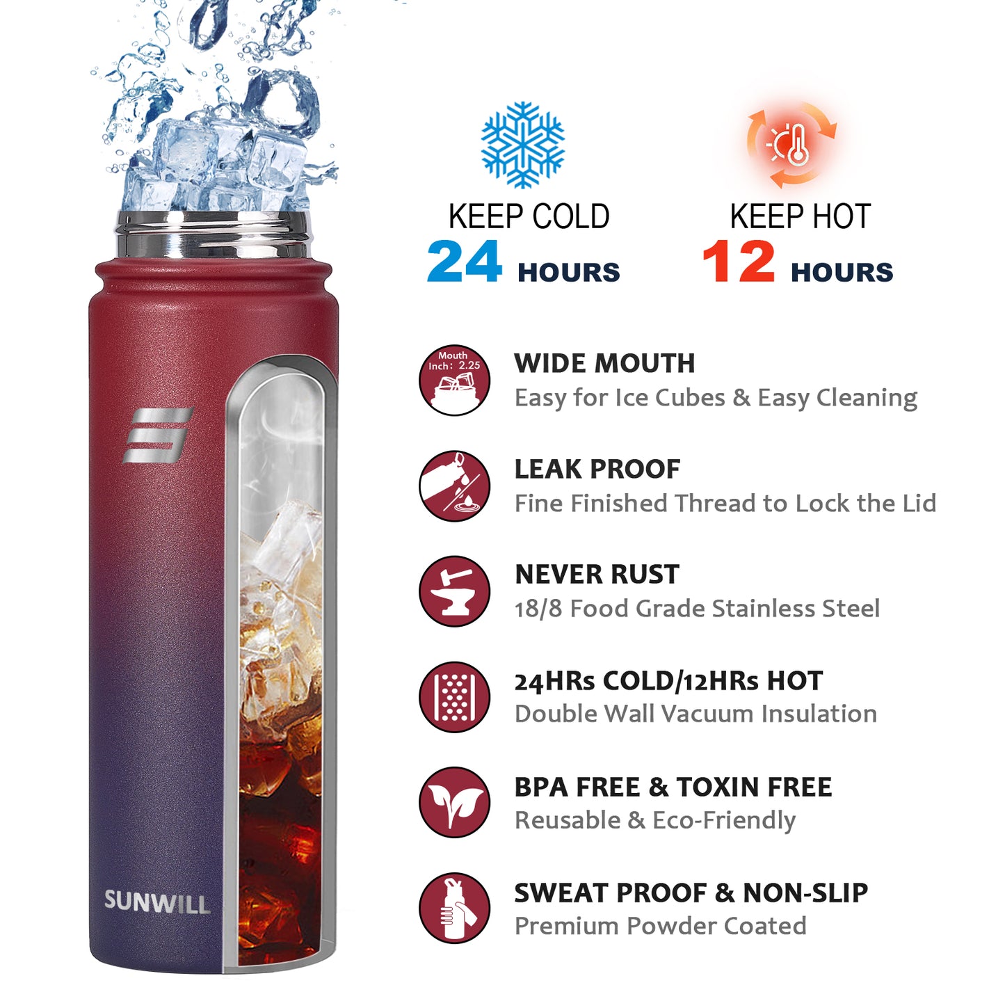 22oz Insulated Water Bottle with Straw - Powder Coated Berry Fruit