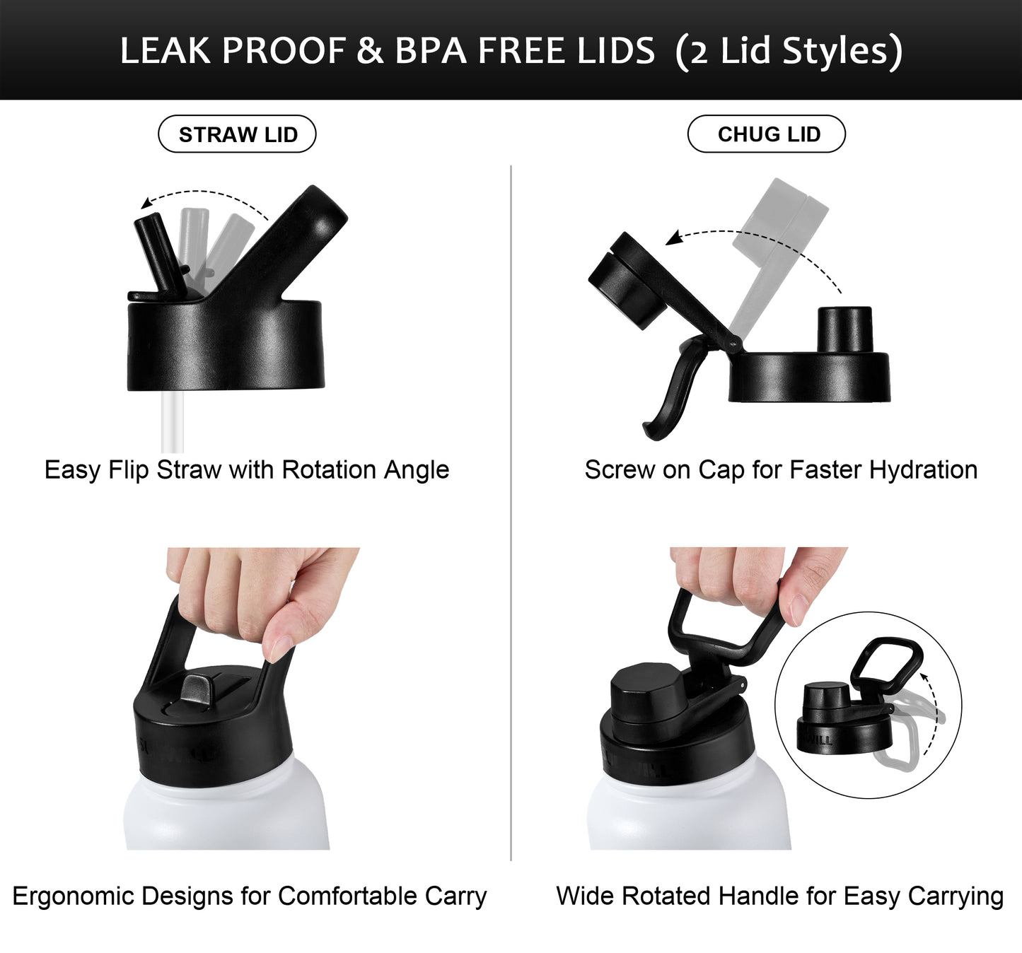 22oz Insulated Water Bottle with Straw - Powder Coated Gradiant Black White
