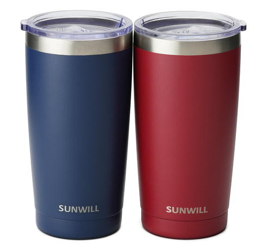20oz Travel Tumbler With Sliding Lid - Powder Coated Wine & Navy