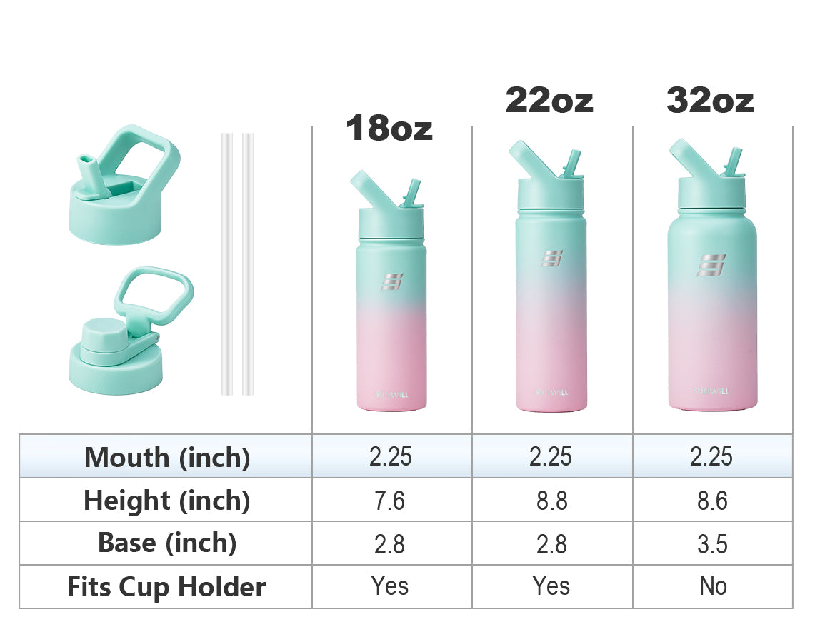 32oz Insulated Water Bottle with Straw - Powder Coated Gradiant Mint Sakura
