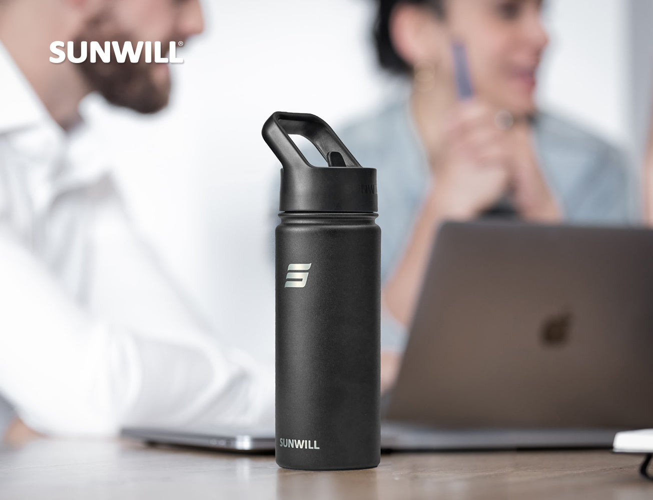 18oz Insulated Water Bottle with Straw - Powder Coated Black