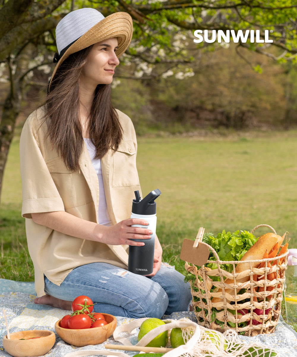18oz Insulated Water Bottle with Straw - Powder Coated Gradiant Black White