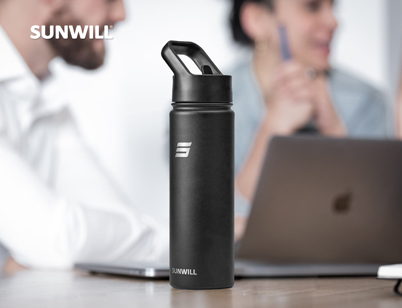 22oz Insulated Water Bottle with Straw - Powder Coated Black