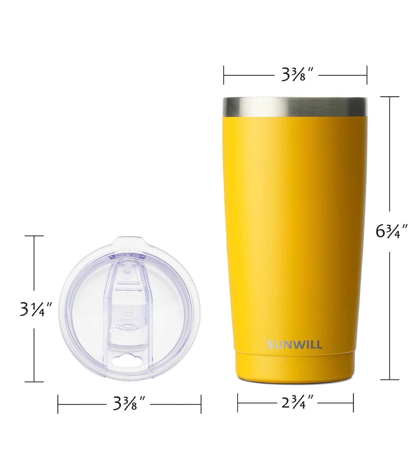 20oz Travel Tumbler With Sliding Lid - Powder Coated Yellow