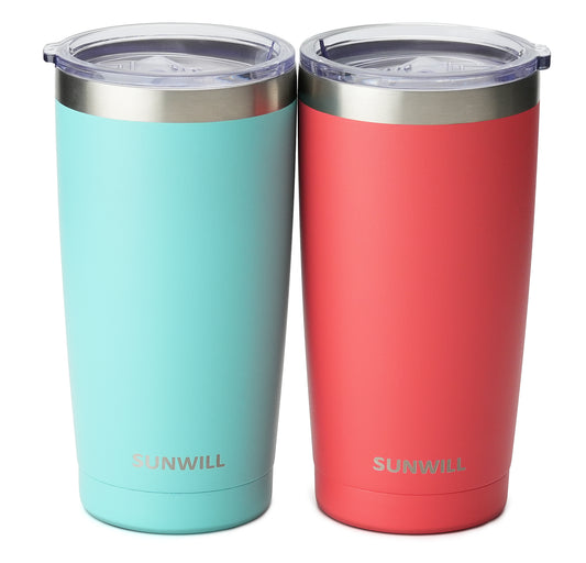 20oz Travel Tumbler With Sliding Lid - Powder Coated Teal & Coral