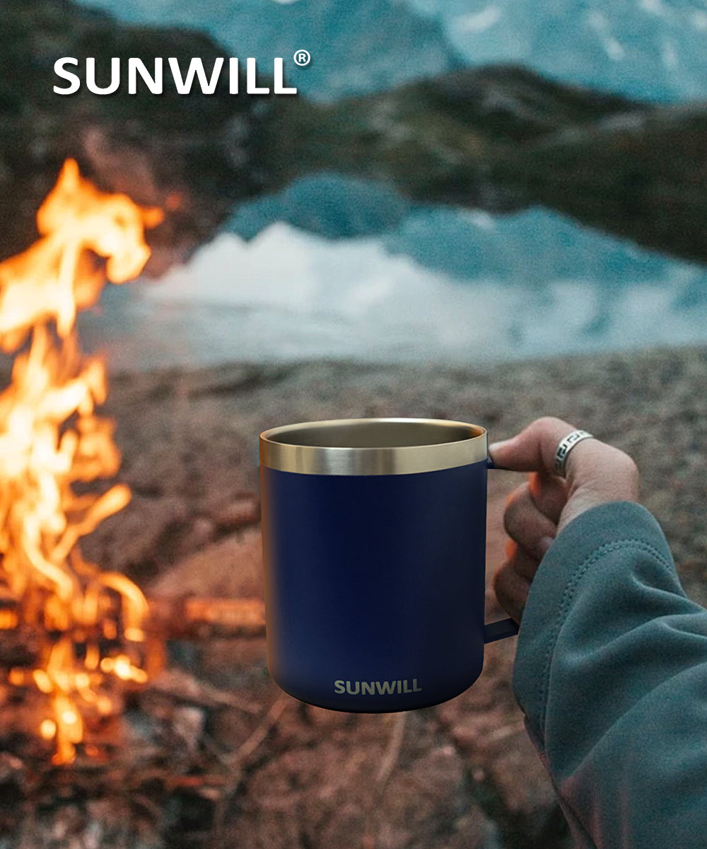 14oz Coffee Mug With Sliding Lid - Powder Coated Navy Blue & Wine Red