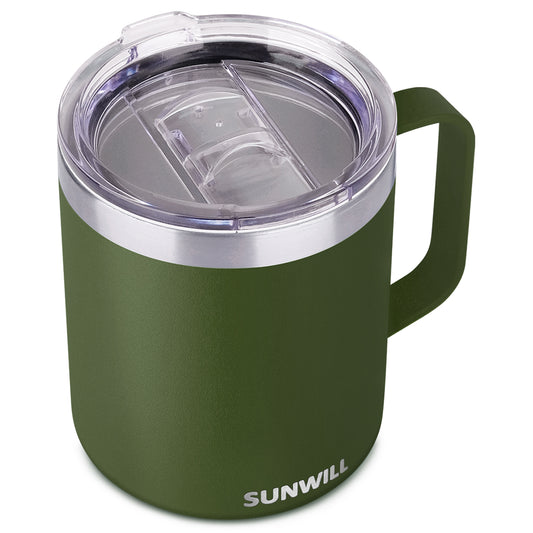 14oz Coffee Mug With Sliding Lid - Powder Coated Olive