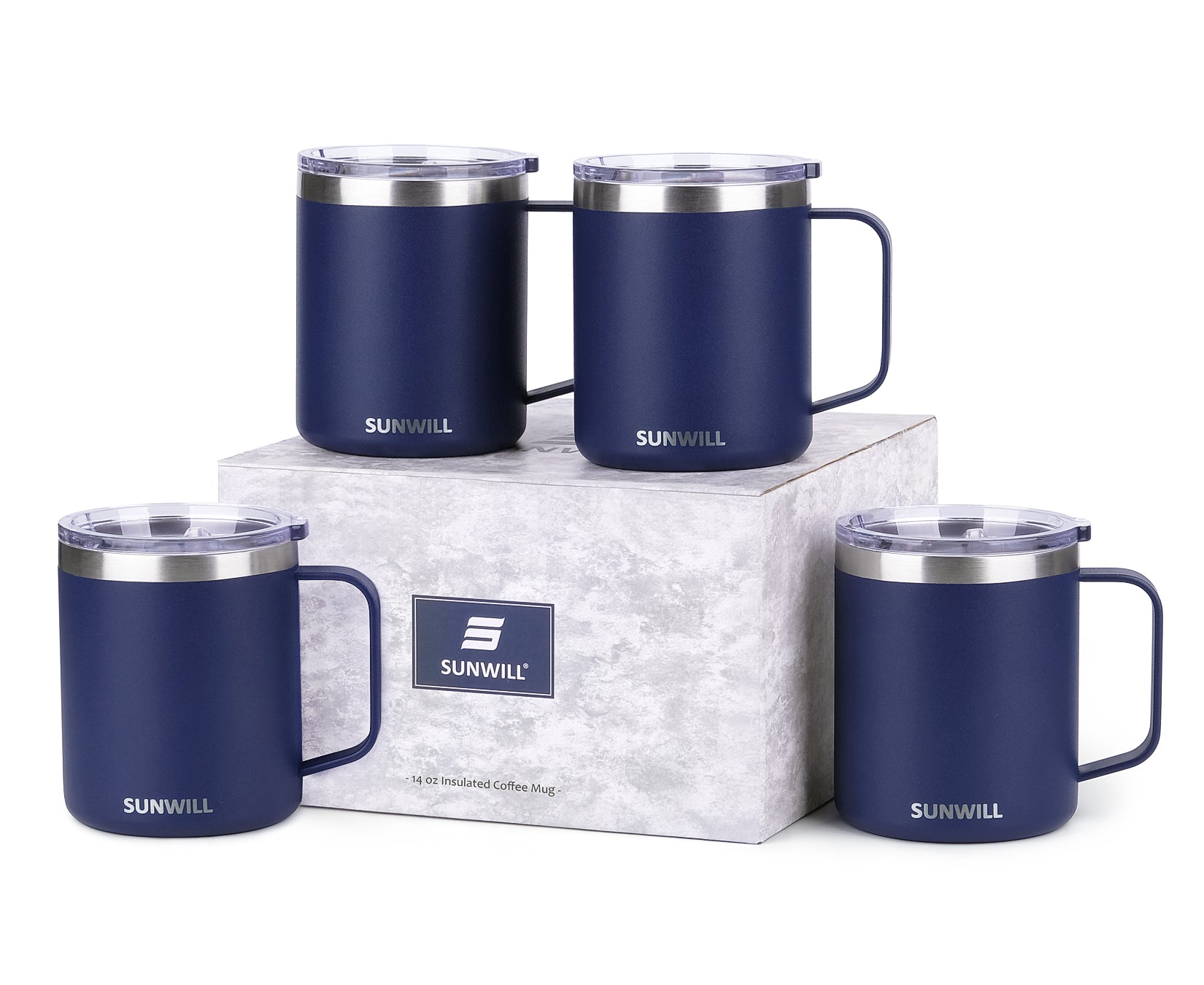 14oz Coffee Mug With Sliding Lid - Powder Coated Navy Blue  SunwillBiz