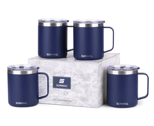 14oz Coffee Mug With Sliding Lid - Powder Coated Navy Blue