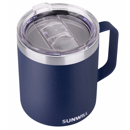 14oz Coffee Mug With Sliding Lid - Powder Coated Navy Blue