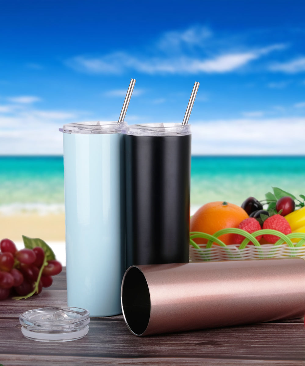 20oz Skinny Tumbler With Straw and Lid - Rose Gold