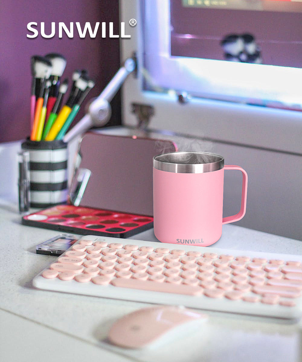 14oz Coffee Mug With Sliding Lid - Powder Coated Sakura & Mint