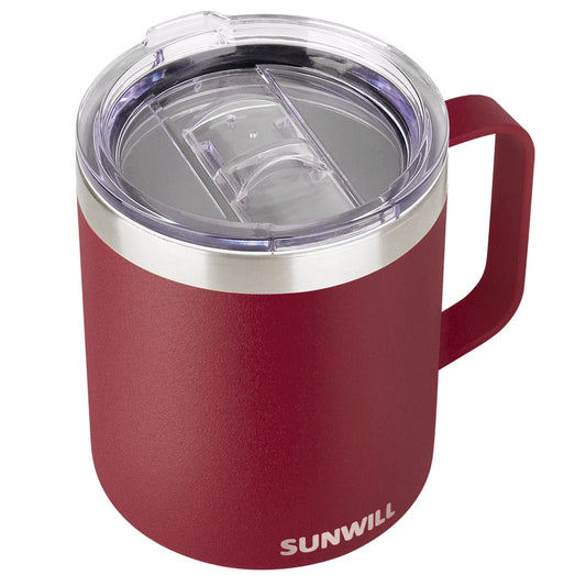 14oz Coffee Mug With Sliding Lid - Powder Coated Wine Red