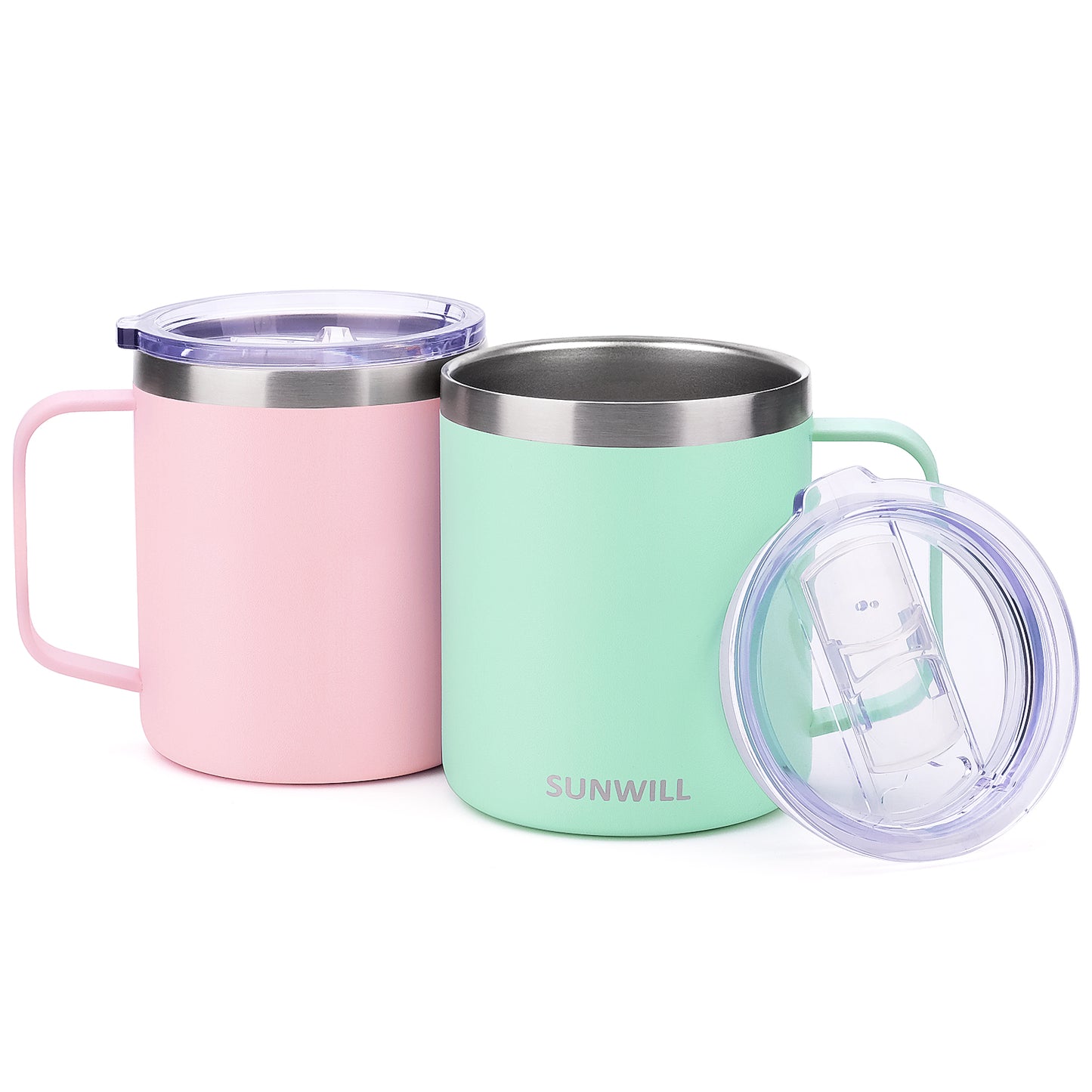 14oz Coffee Mug With Sliding Lid - Powder Coated Sakura & Mint