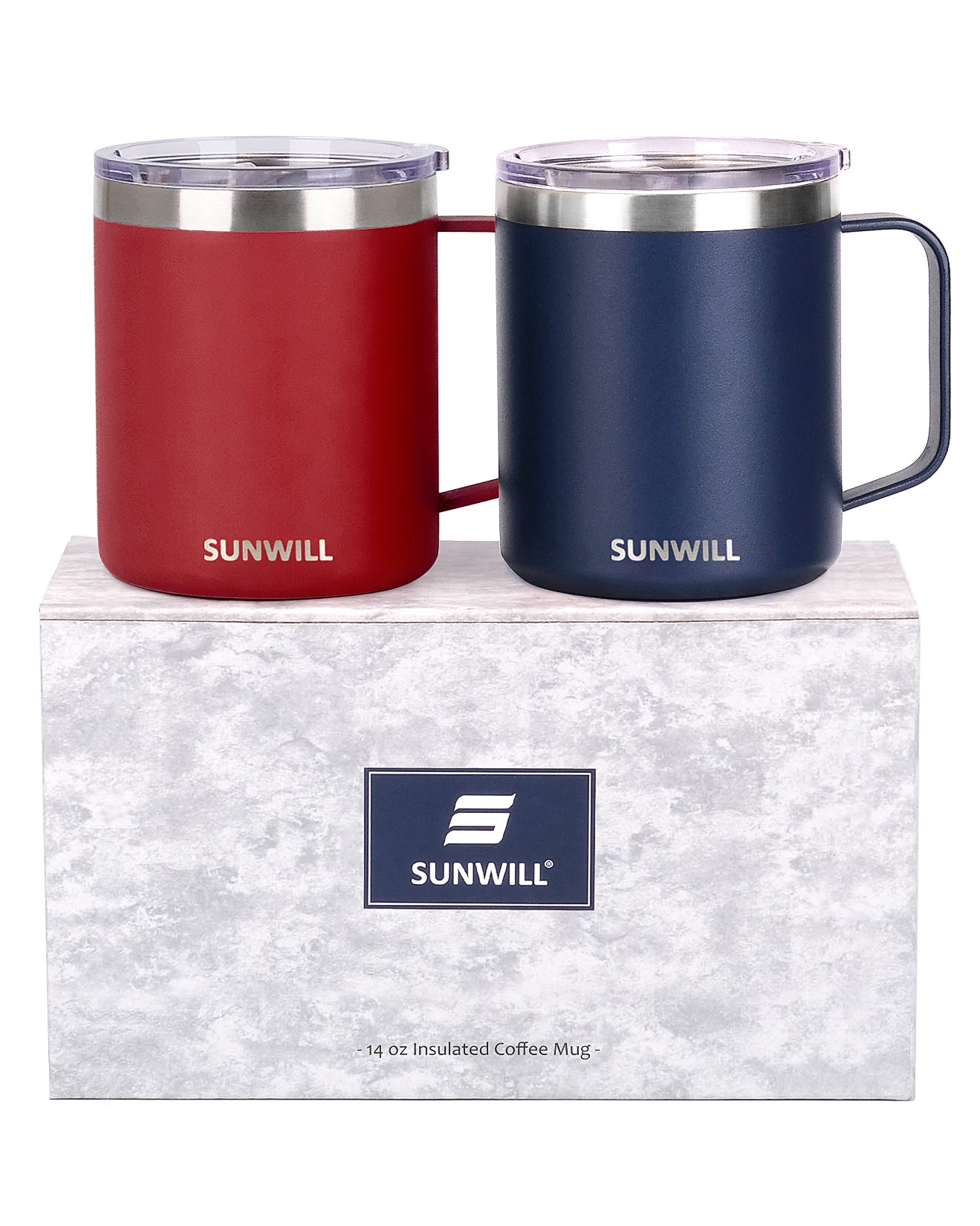 14oz Coffee Mug With Sliding Lid - Powder Coated Navy Blue & Wine Red   SunwillBiz