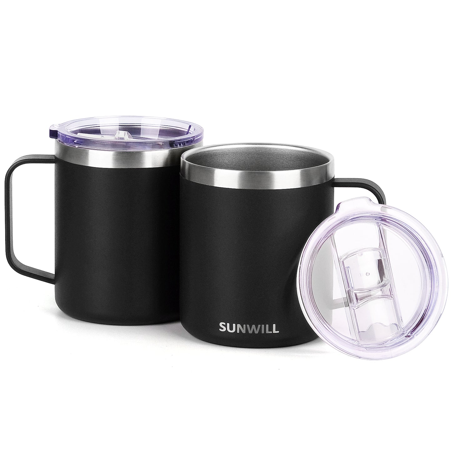 14oz Coffee Mug With Sliding Lid - Powder Coated Black