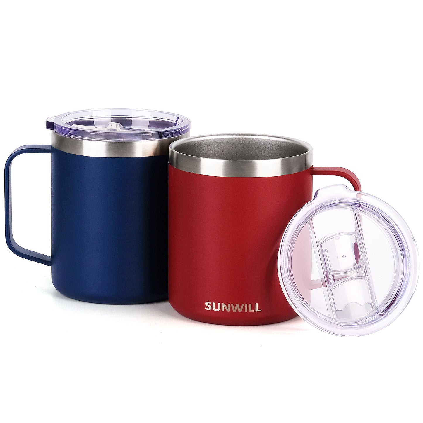 14oz Coffee Mug With Sliding Lid - Powder Coated Navy Blue & Wine Red