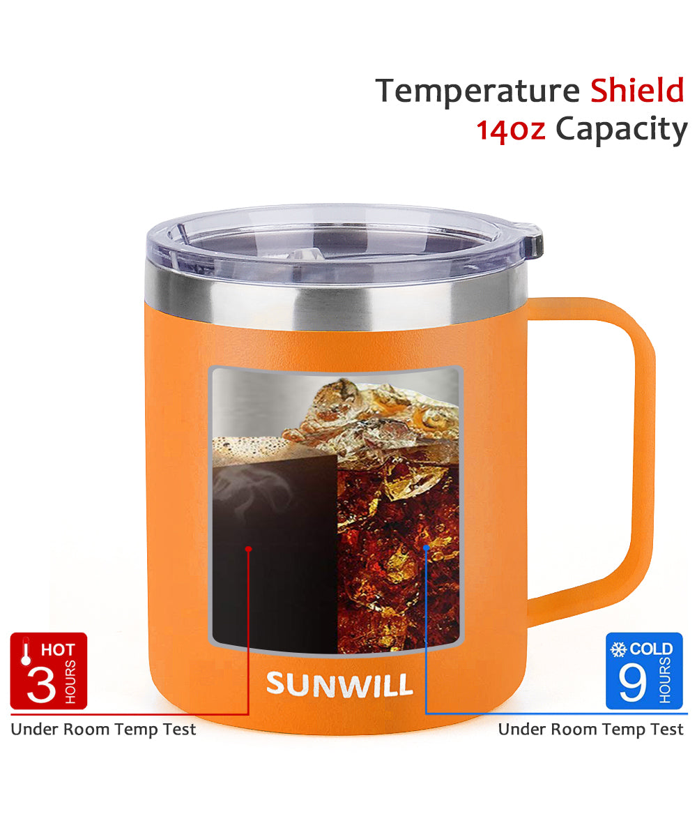 14oz Coffee Mug With Sliding Lid - Powder Coated Teal & Orange
