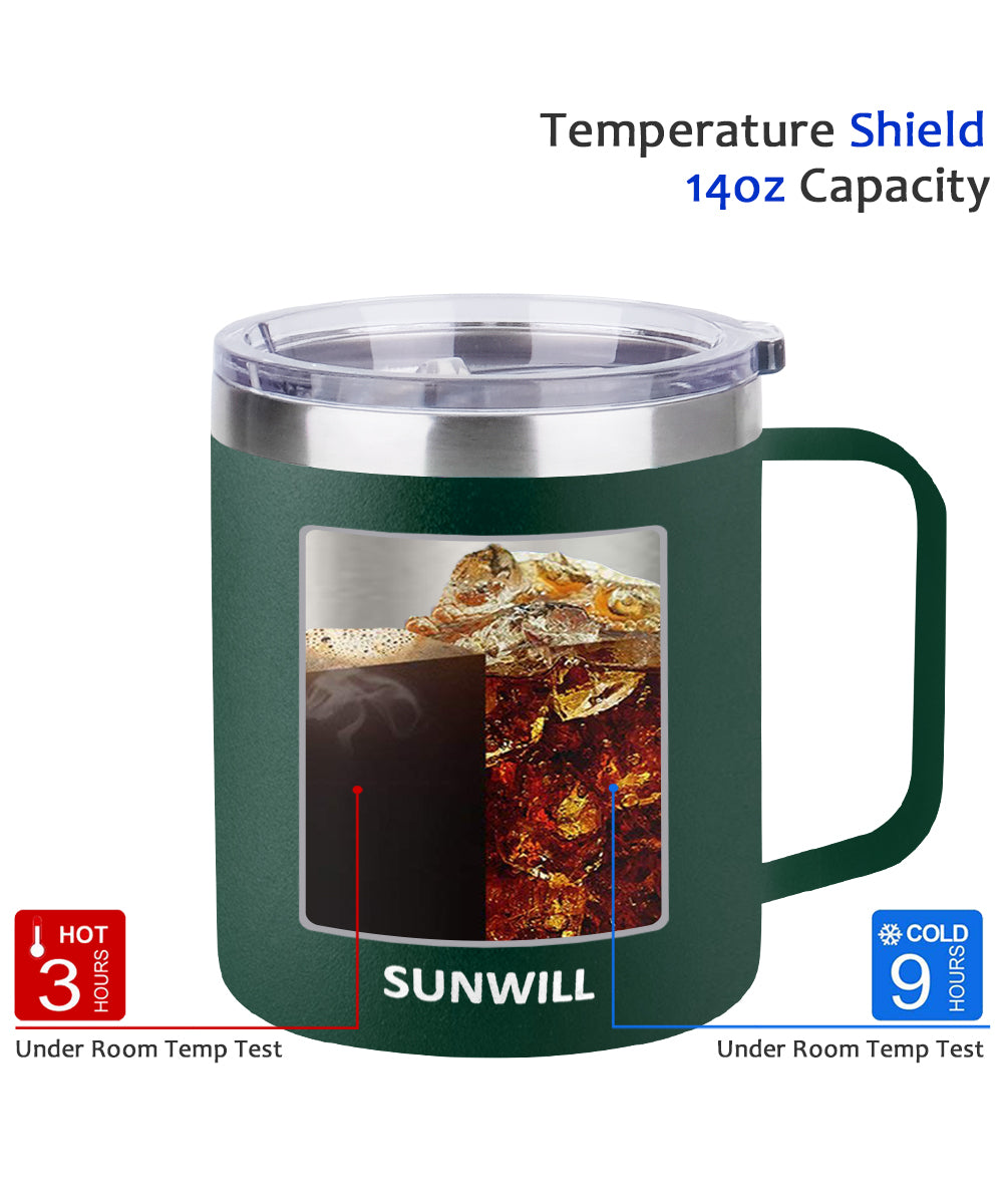 14oz Coffee Mug With Sliding Lid - Powder Coated Forest Green & Plum