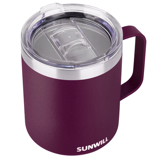 14oz Coffee Mug With Sliding Lid - Powder Coated Plum