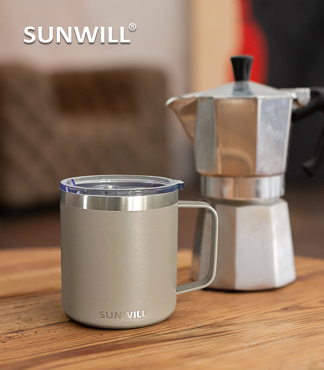 14oz Coffee Mug With Sliding Lid - Powder Coated Taupe