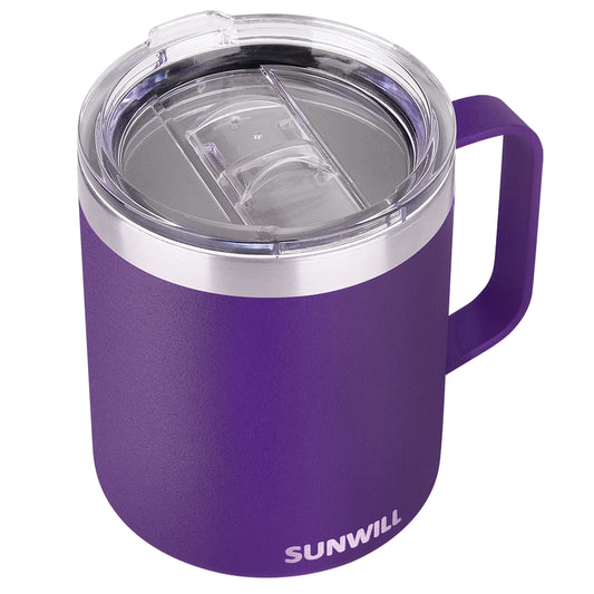 14oz Coffee Mug With Sliding Lid - Powder Coated Purple