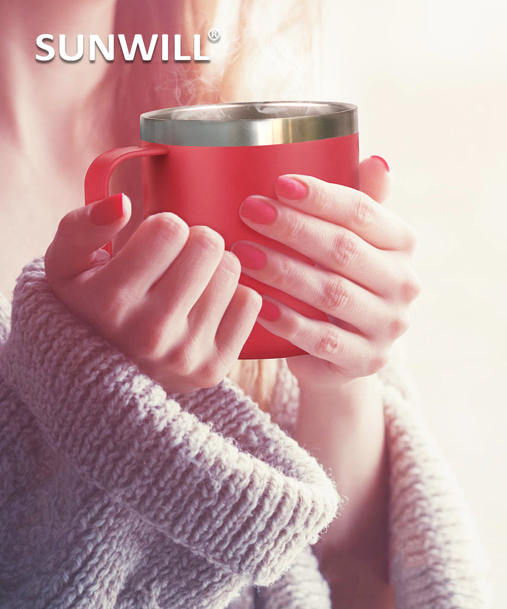 14oz Coffee Mug With Sliding Lid - Powder Coated Wine Red