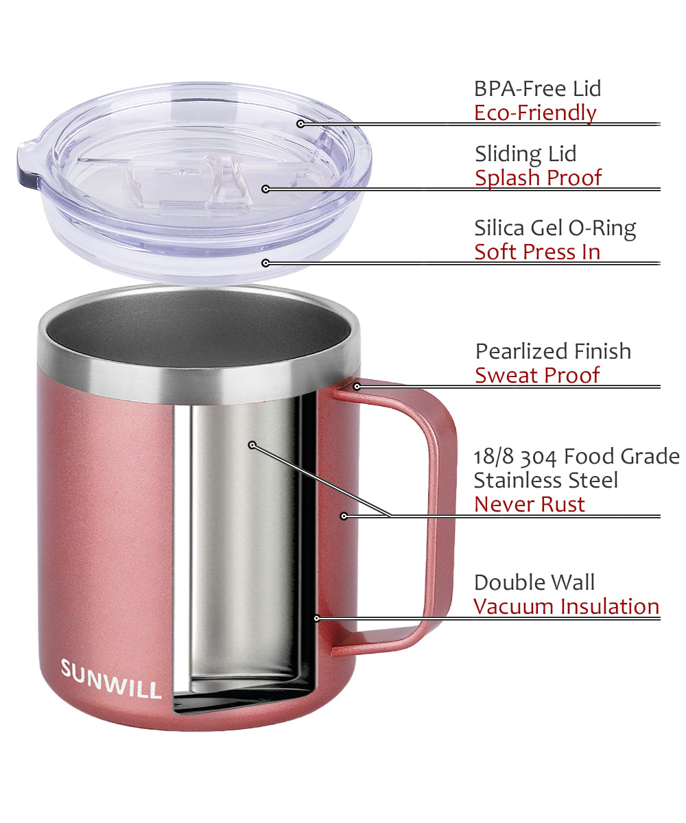 14oz Coffee Mug With Sliding Lid - Cool Grey & Rose Gold