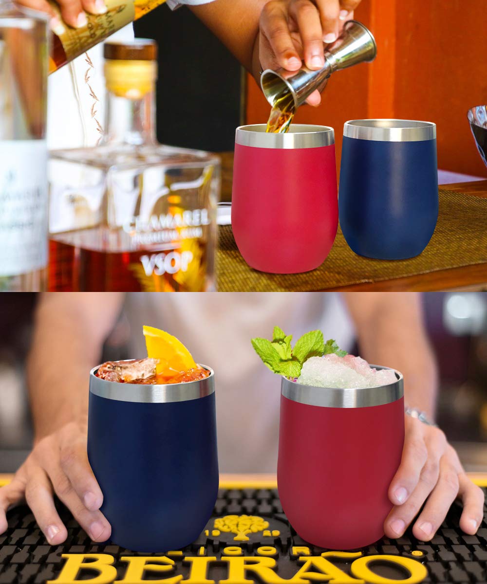 12oz Wine Tumbler With Lid - Navy Blue & Wine Red