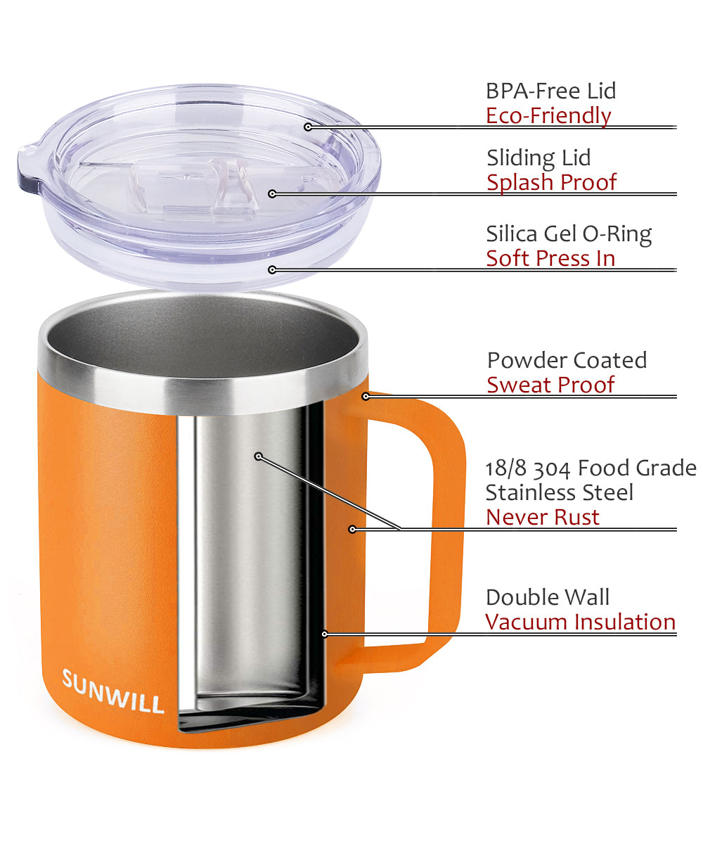 14oz Coffee Mug With Sliding Lid - Powder Coated Teal & Orange