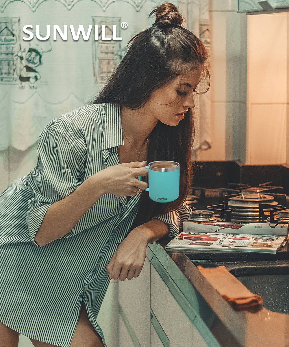 14oz Coffee Mug With Sliding Lid - Powder Coated Teal