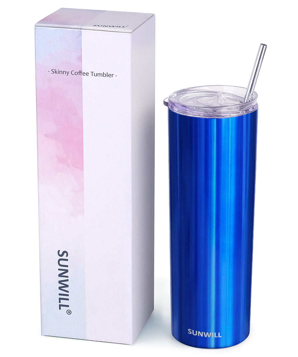 20oz Skinny Tumbler With Straw and Lid - Glass Blue