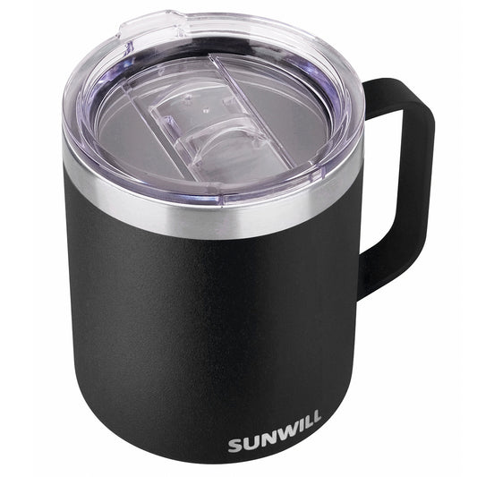 14oz Coffee Mug With Sliding Lid - Powder Coated Black