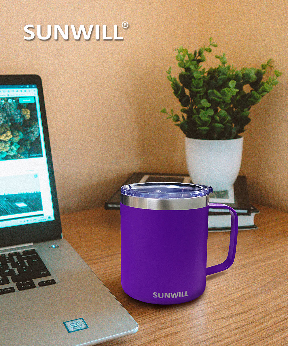 14oz Coffee Mug With Sliding Lid - Powder Coated Purple