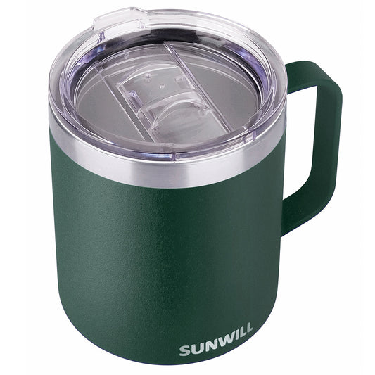 14oz Coffee Mug With Sliding Lid - Powder Coated Forest Green