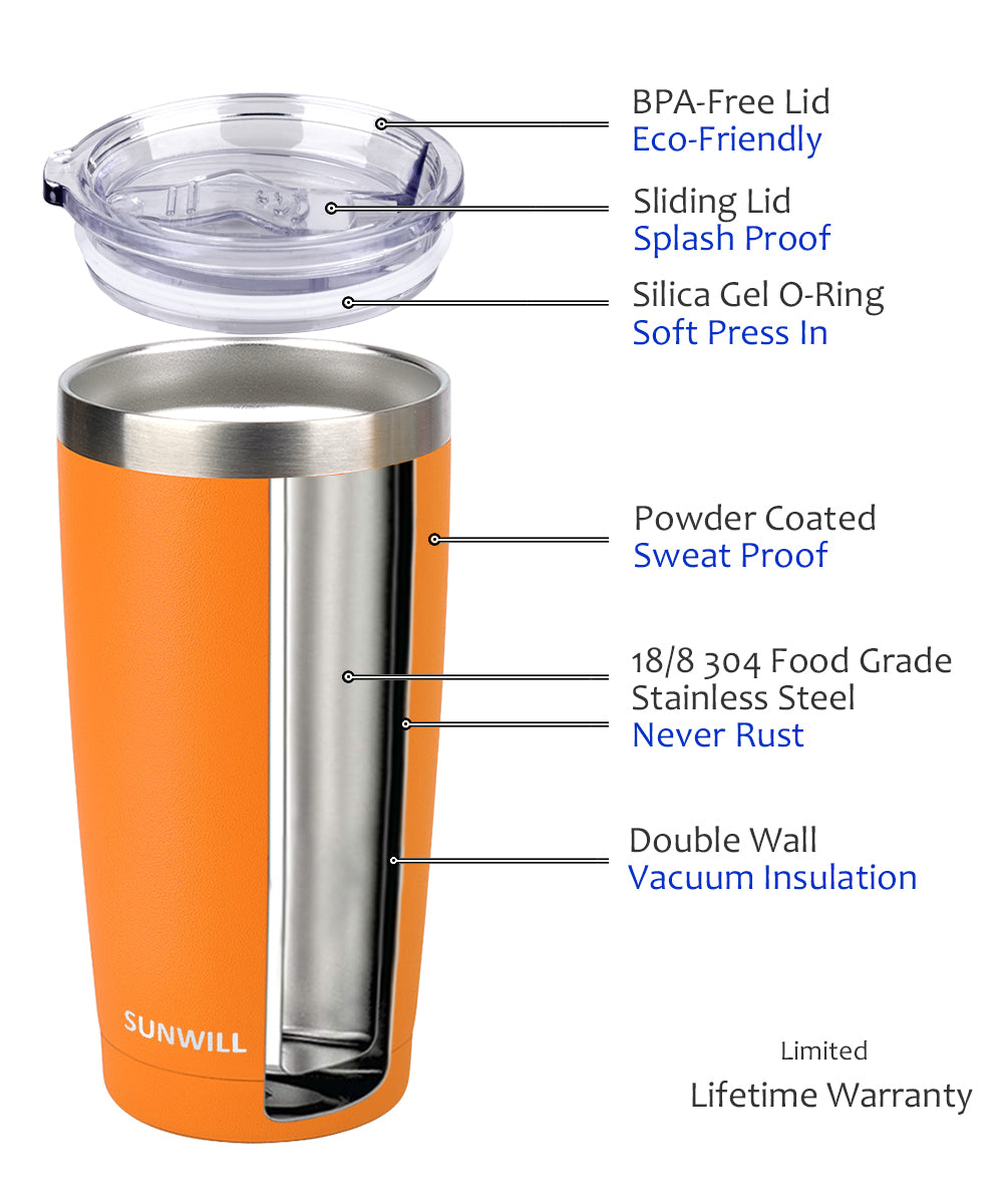 20oz Travel Tumbler With Sliding Lid - Powder Coated Orange