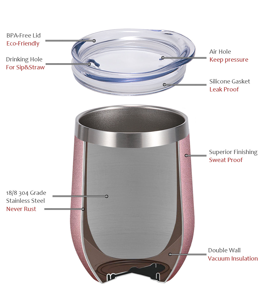 12oz Wine Tumbler With Lid - Rose Gold