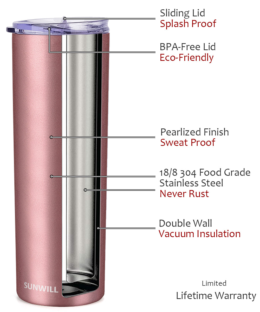 20oz Skinny Tumbler With Straw and Lid - Rose Gold