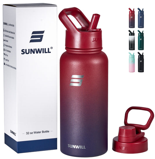 32oz Insulated Water Bottle with Straw - Powder Coated Berry Fruit