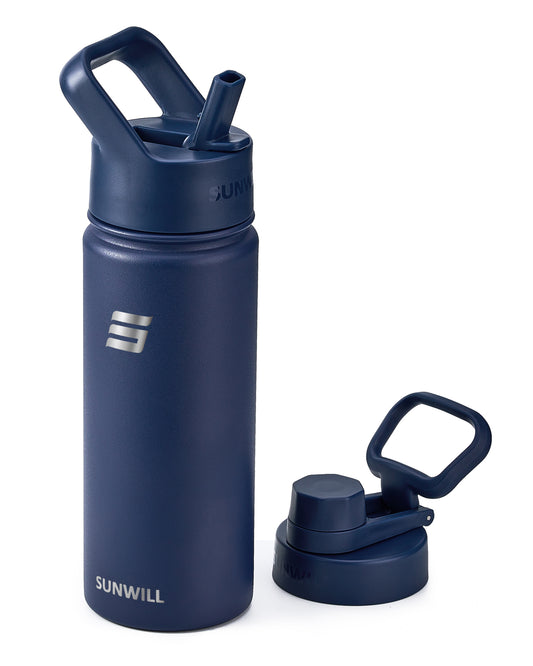 18oz Insulated Water Bottle with Straw - Powder Coated Navy Blue