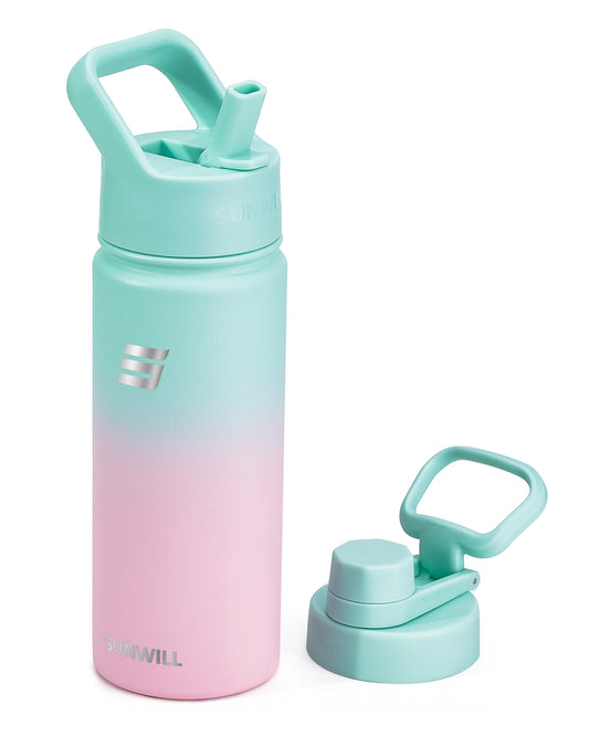 18oz Insulated Water Bottle with Straw - Powder Coated Gradiant Mint Sakura