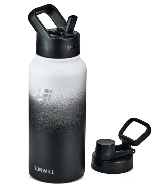 32oz Insulated Water Bottle with Straw - Powder Coated Gradiant Black White