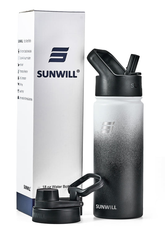 18oz Insulated Water Bottle with Straw - Powder Coated Gradiant Black White