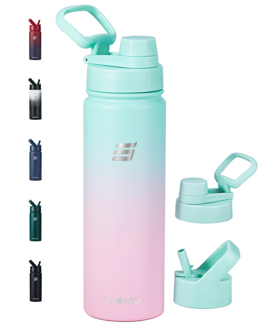 22oz Insulated Water Bottle with Straw - Powder Coated Gradiant Mint Sakura