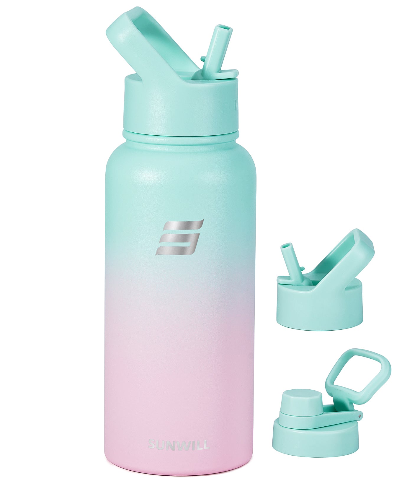 32oz Insulated Water Bottle with Straw - Powder Coated Gradiant Mint Sakura