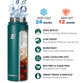 22oz Insulated Water Bottle with Straw - Powder Coated Forest Green